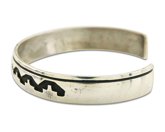 Navajo Bracelet 925 Silver Handmade Cuff Artist Signed Tom Billie C.80's