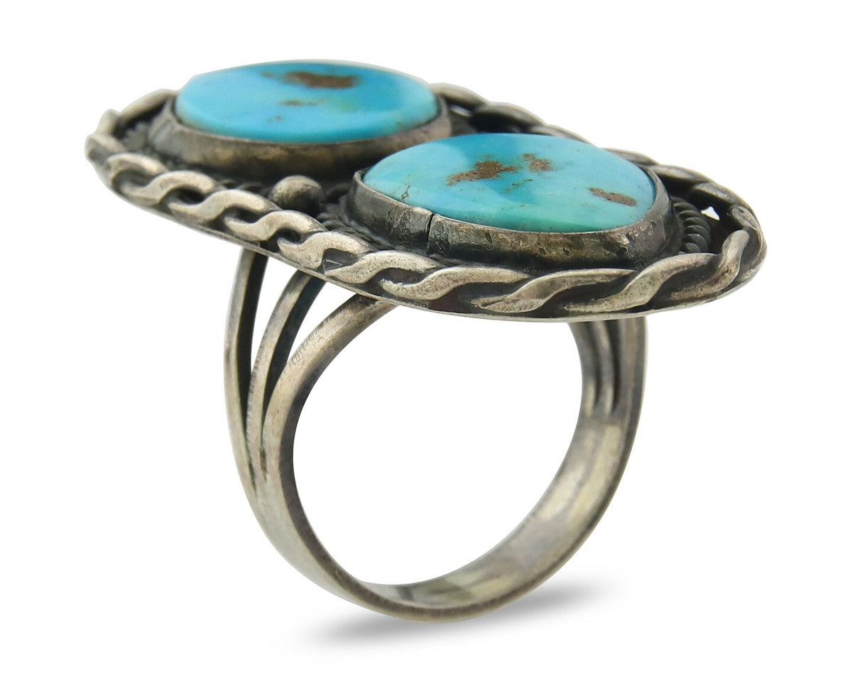 Old Vintage Navajo Ring 925 Sterling Silver Turquoise Handmade Size 9.0