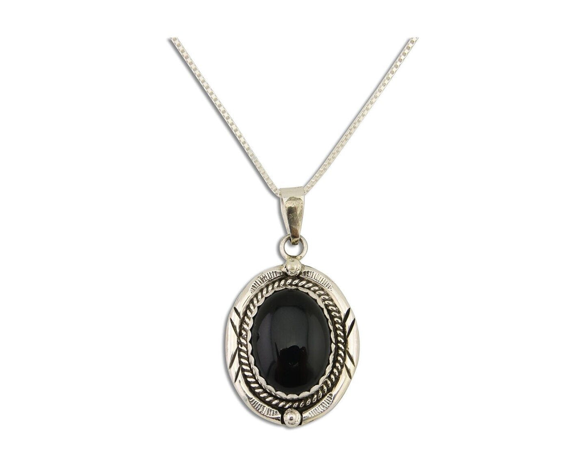 Navajo Pendant 925 Silver Natural Onyx Native American Artist Nancy Edtissy C80s