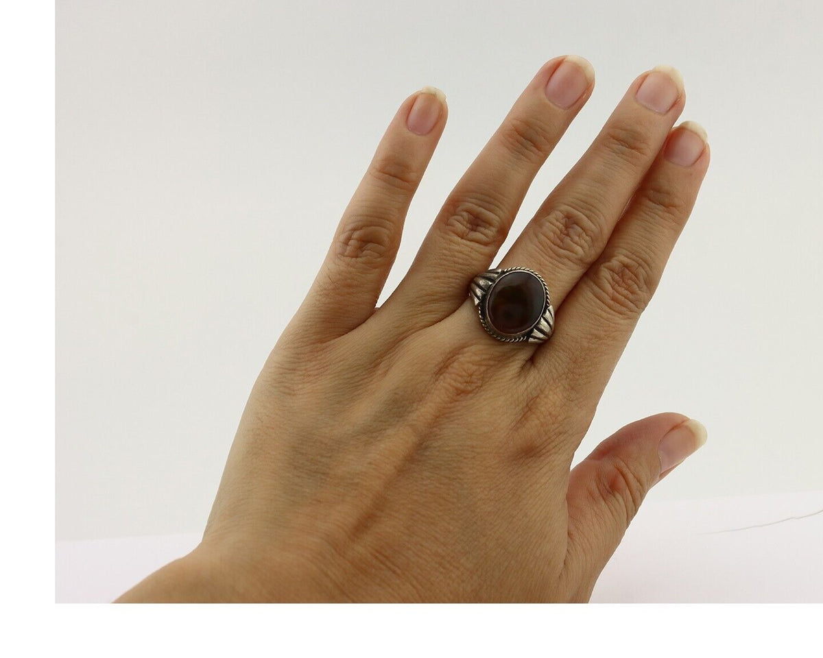 Navajo Handmade Ring 925 Silver Natural High Grade Fire Opal Native Artist C.80s