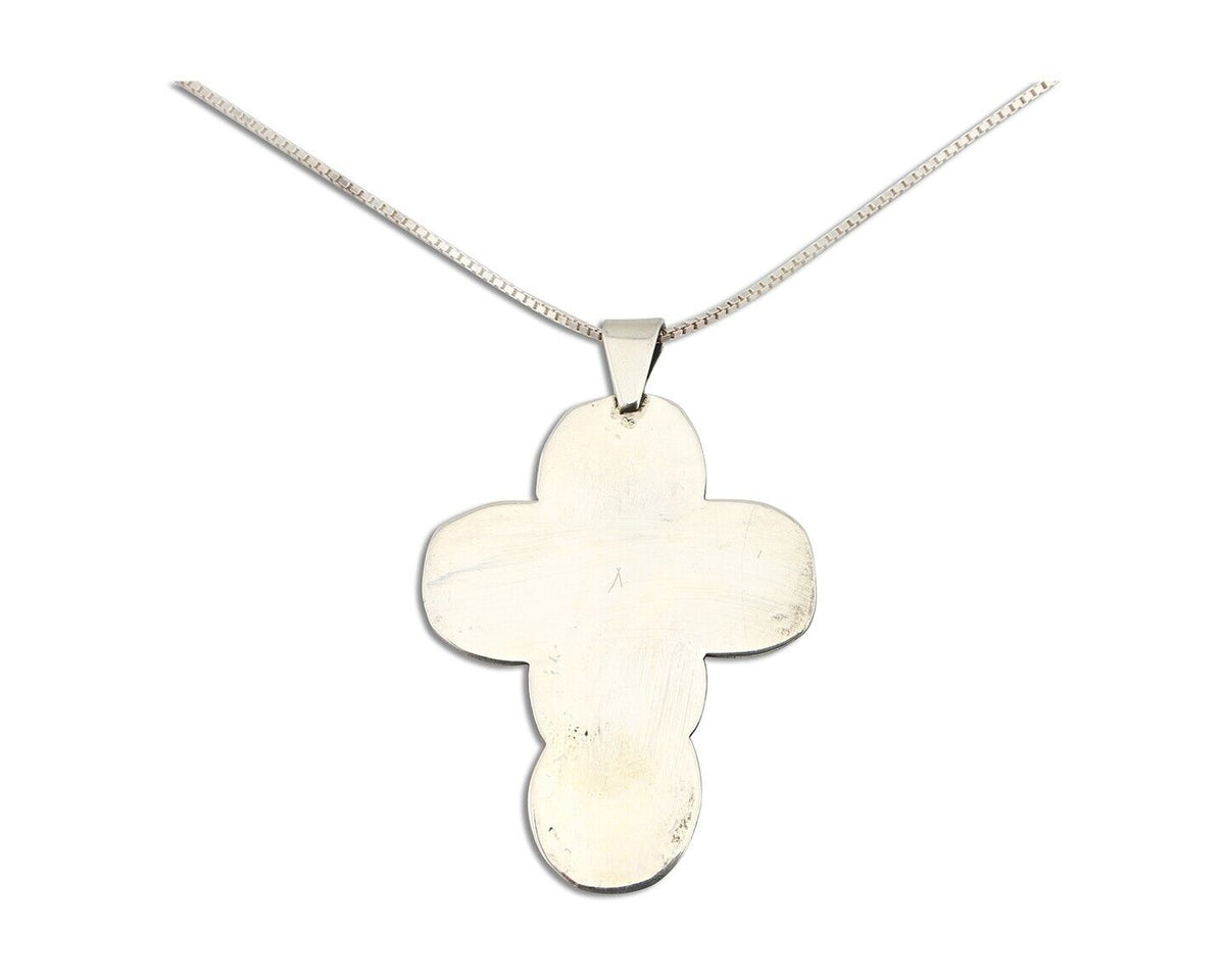 Navajo Cross Pendant 925 Silver Spiderweb Turquoise Native American Artist C80s
