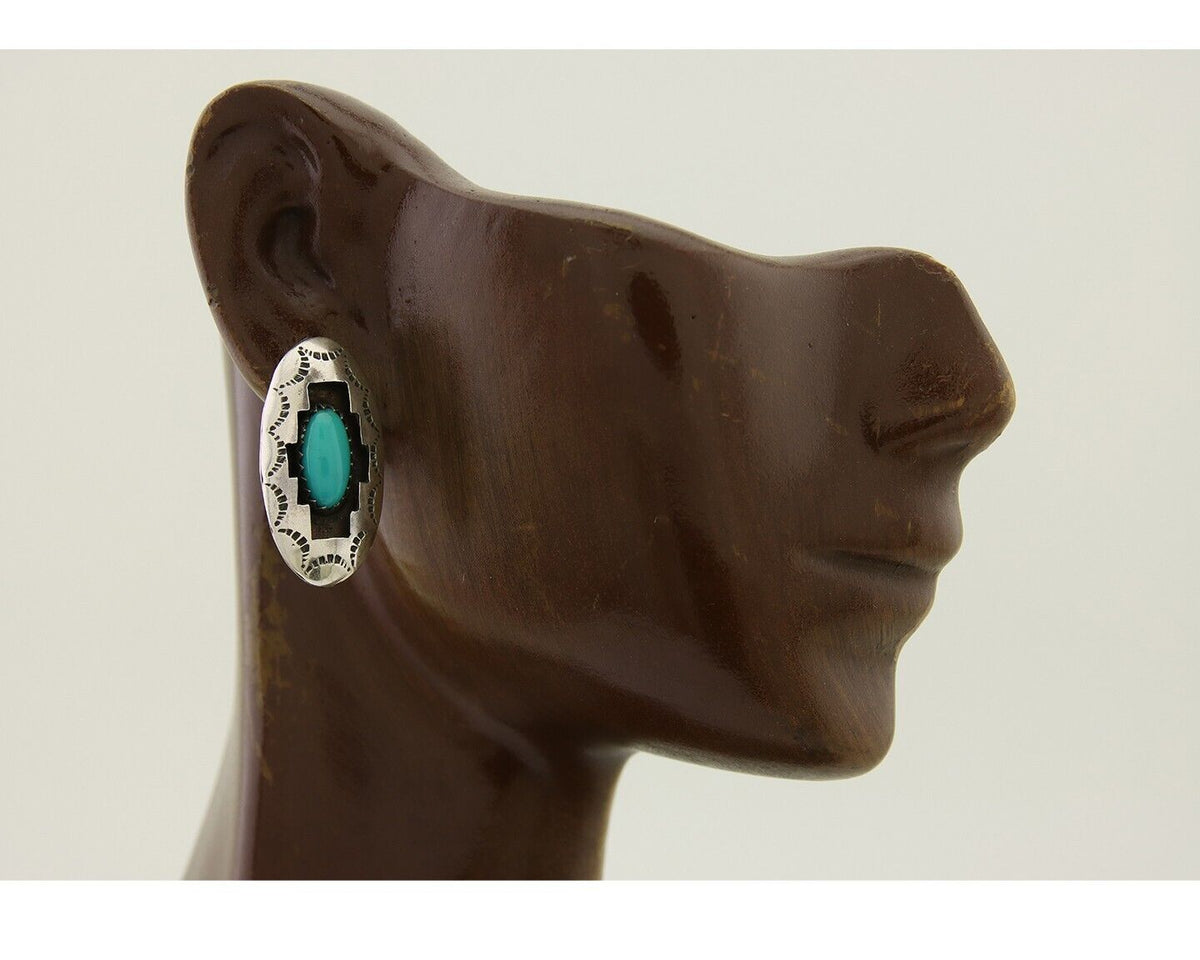 Navajo Dangle Earrings 925 Silver Natural Blue Turquoise Artist Signed P C.80's
