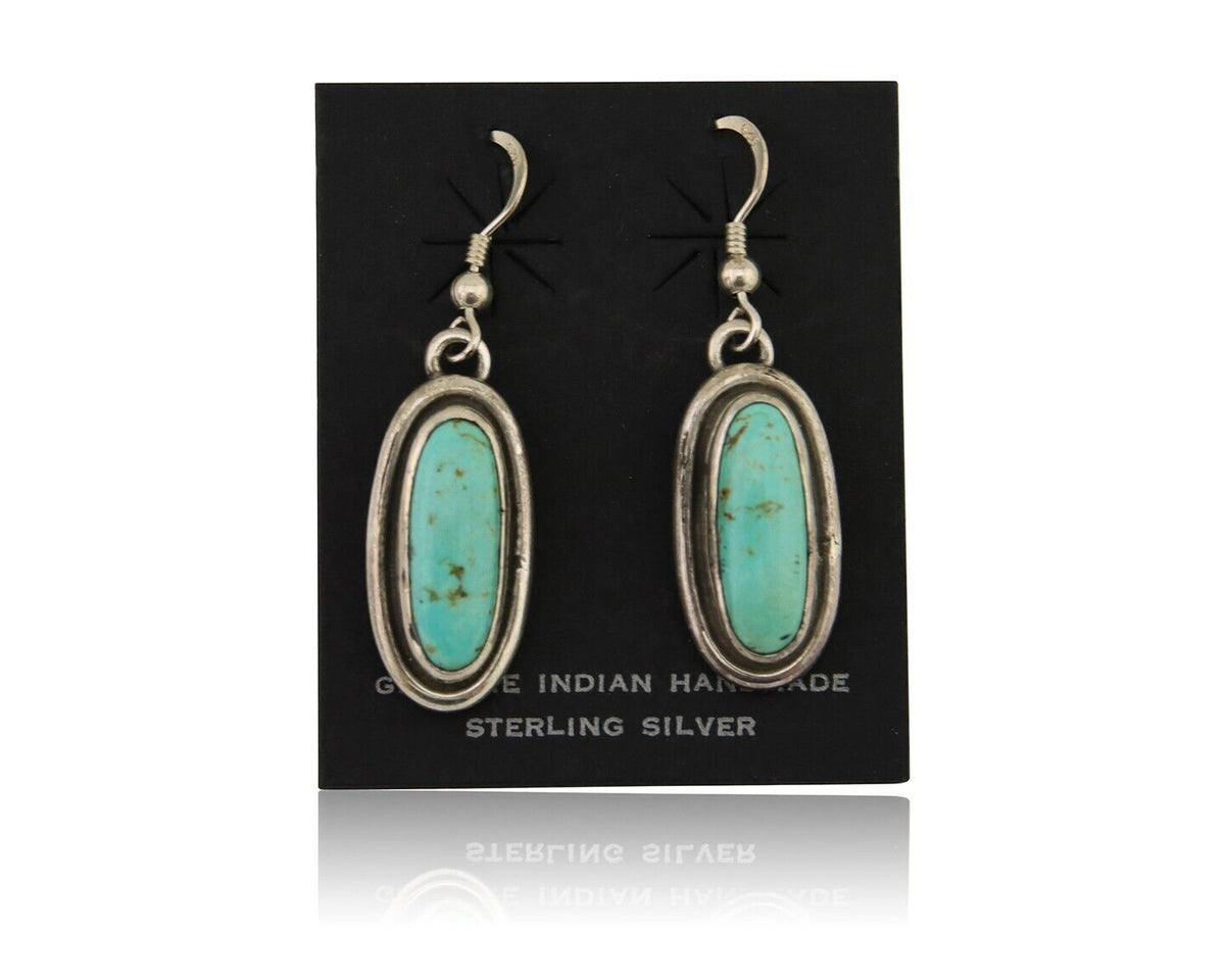 Navajo Dangle Earrings 925 Silver Natural Blue Turquoise Native Artist C.80's