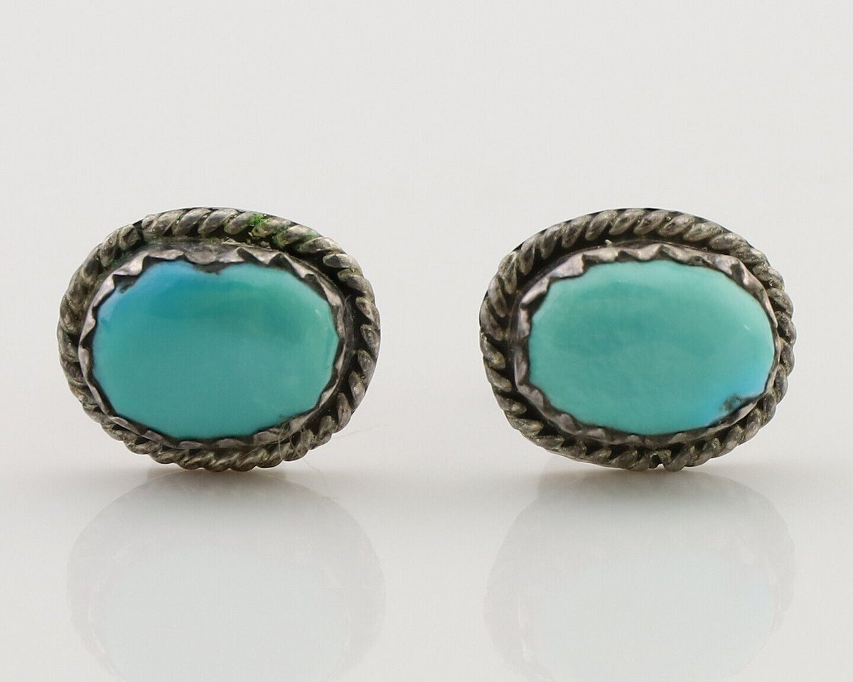 Navajo Earrings 925 Silver Natural Blue Turquoise Native American Artist C.80's