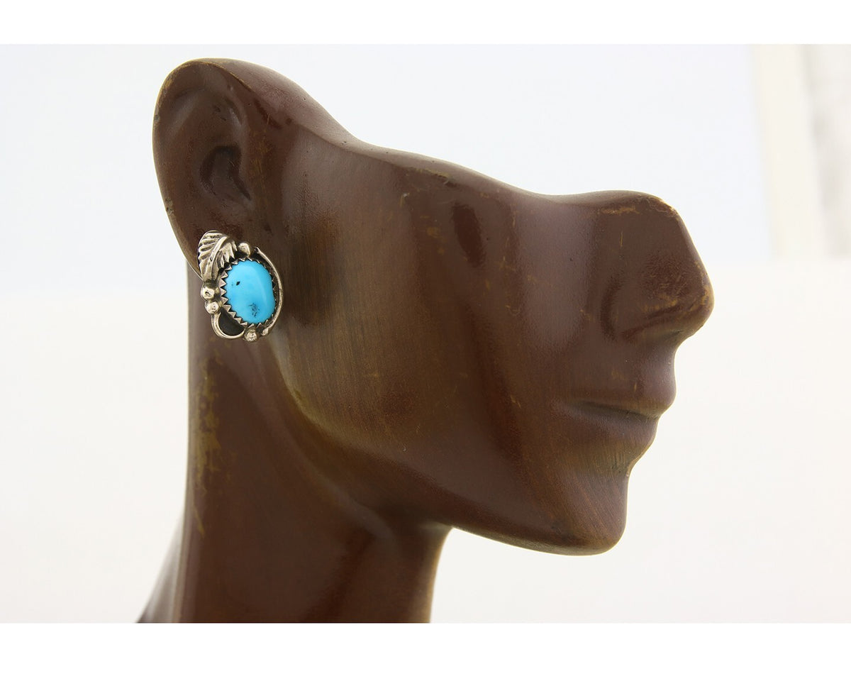 Navajo Earrings 925 Silver Natural Turquoise Artist Signed B. F. C.80's