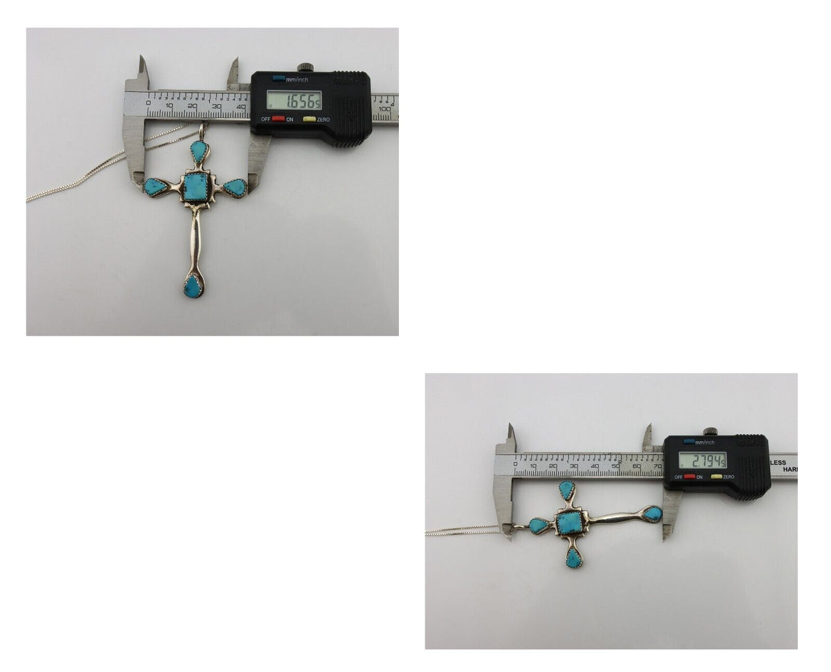Zuni Cross Pendant 925 Silver SB Turquoise Artist Signed L C.80's