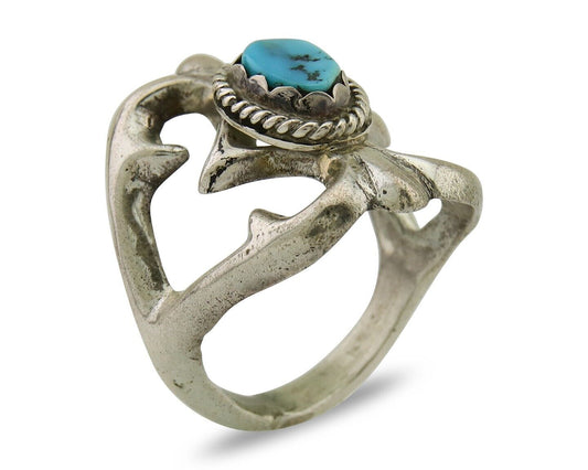 Navajo Sand Cast Ring 925 Silver Sleeping Beauty Turquoise Artist C.80's