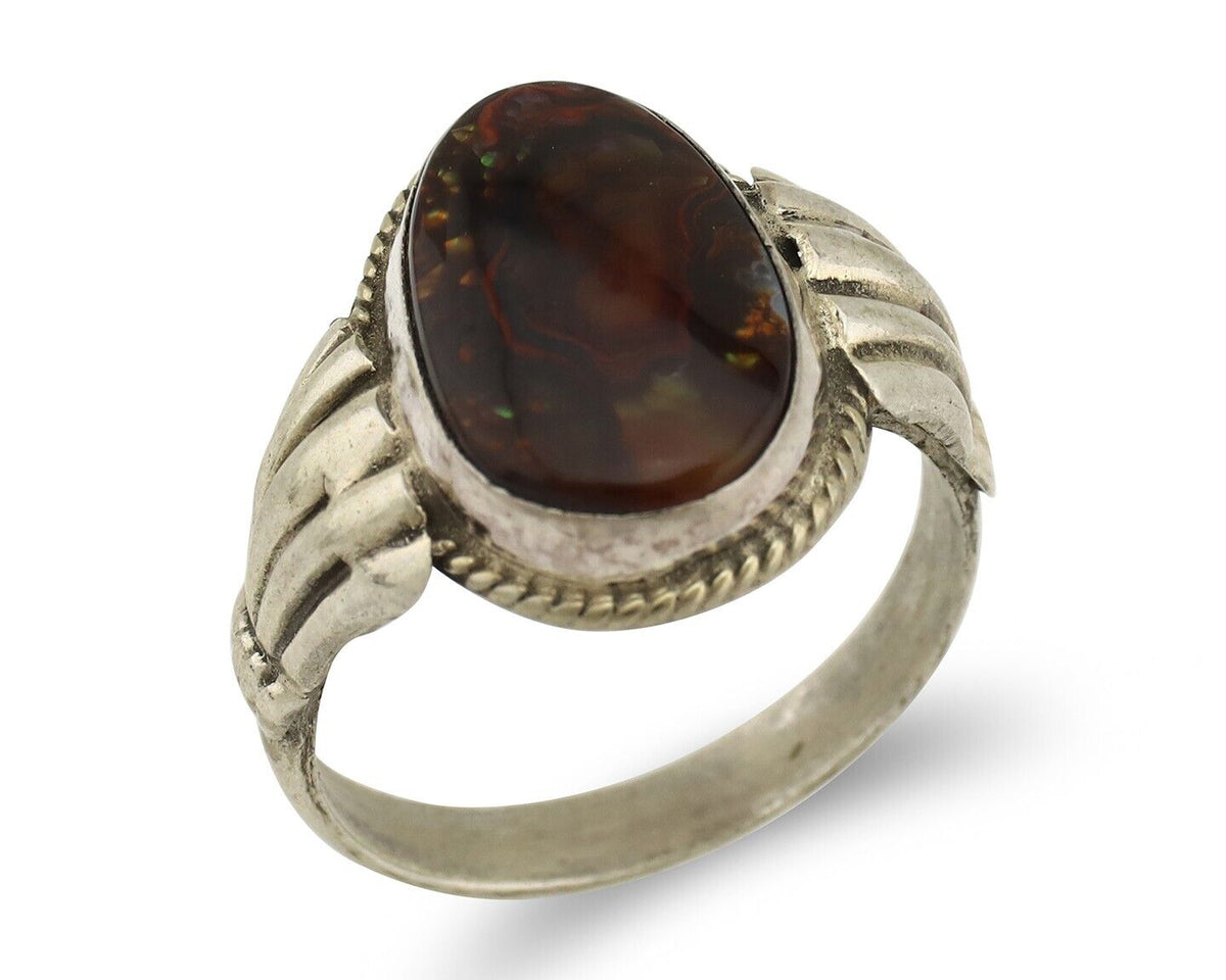 Navajo Handmade Ring 925 Silver Natural High Grade Fire Opal Native Artist C.80s