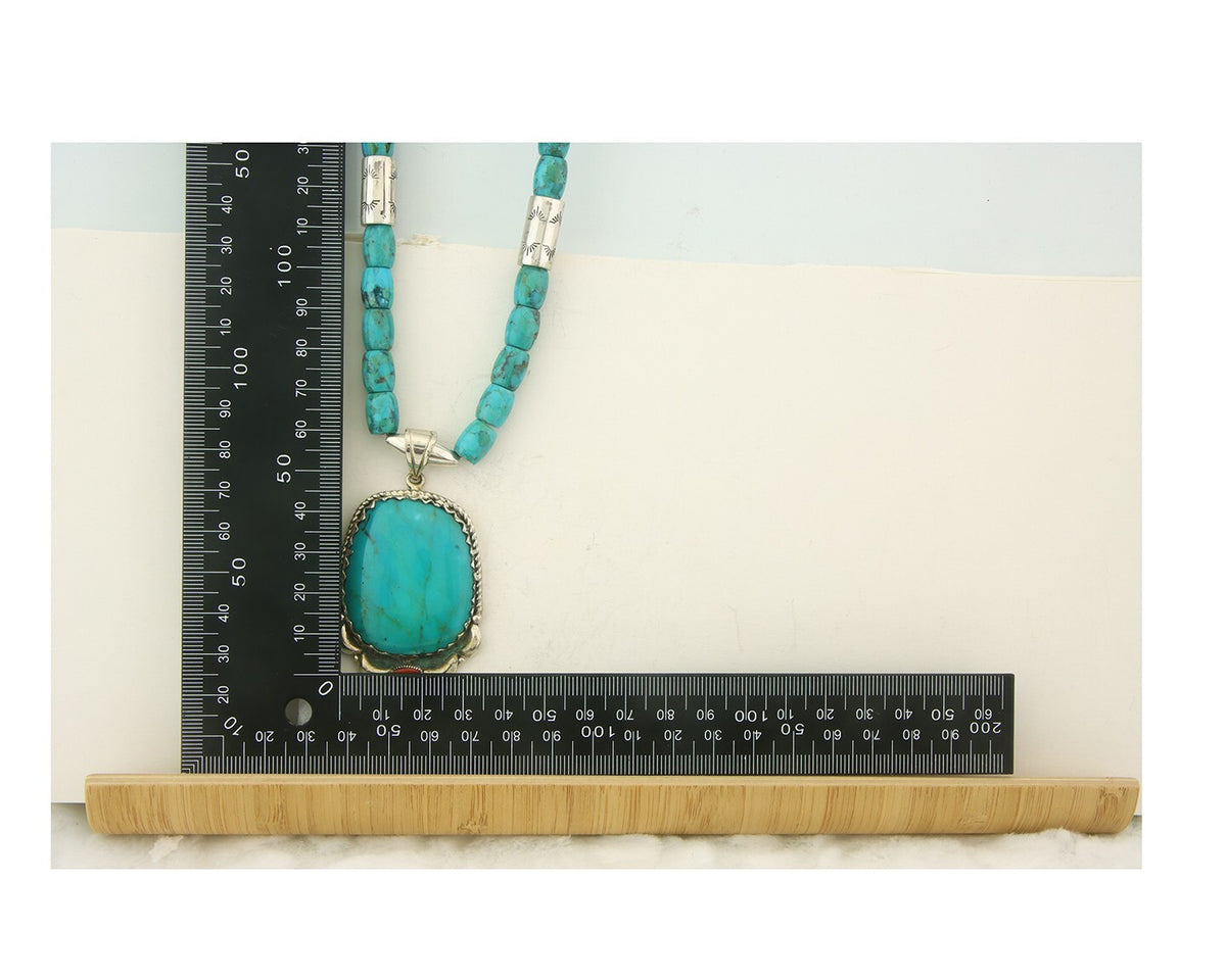 Vintage Navajo Bead Necklace 925 Silver Turquoise Hand Stamped Signed