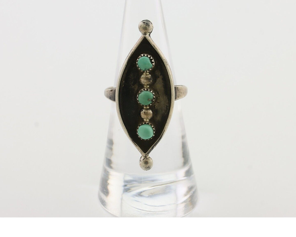 Vintage Navajo Ring 925 Silver Natural Turquoise Signed AZ9-AD Size 7.75