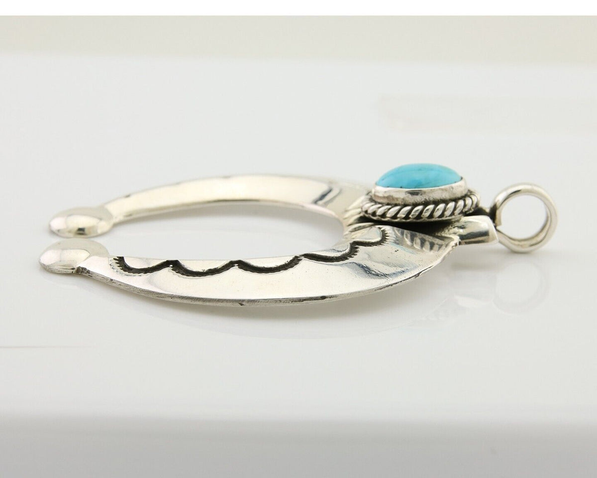 Navajo Naja Pendant 925 Silver Turquoise Heavy Hand Stamped Native Artist C.80's