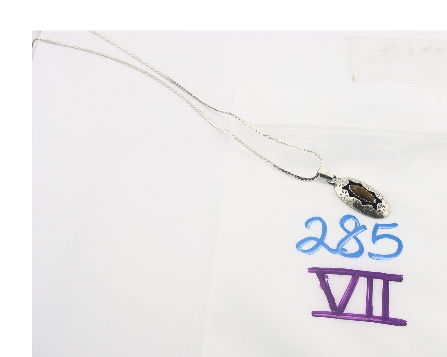 Navajo Sterling Silver Necklace Authentic Tiger Eye Sapphire Vintage Handmade