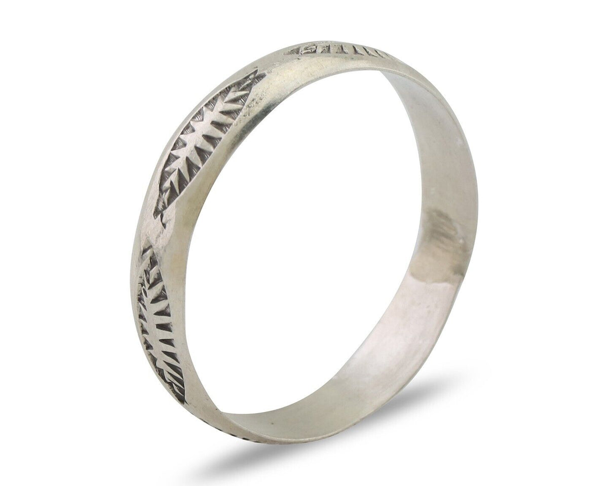 Navajo Hand Stamped Band 925 Silver 5.0 mm Signed Larry Chavez Size 11 C.80's