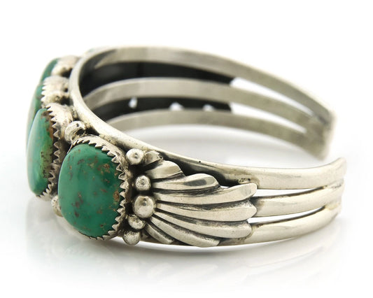 Navajo Cuff Bracelet Sterling Silver Gem Turquoise Vintage Signed V Chee