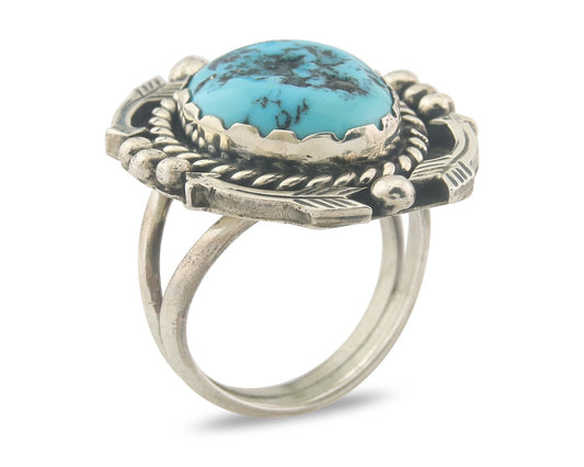 Vintage Navajo Ring 925 Sterling Authentic Turquoise Signed A Sz 10