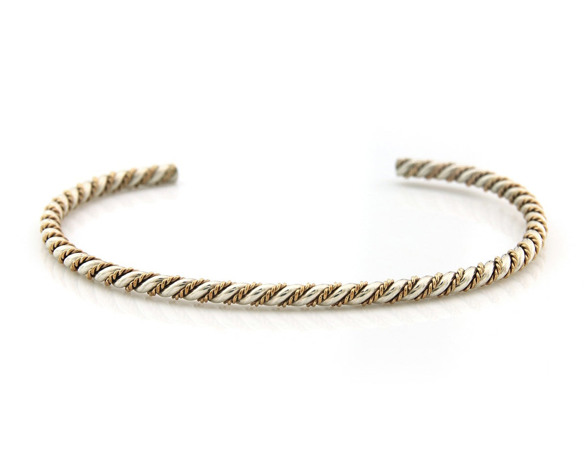 Navajo Twist Bracelet Sterling Silver Gold Authentic Vintage Native Artist 2.7mm
