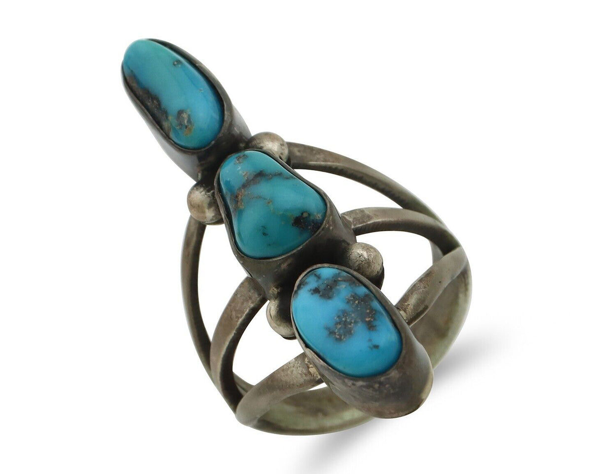 Navajo Ring 925 Silver Natural Blue Turquoise Native American Artist C.80's