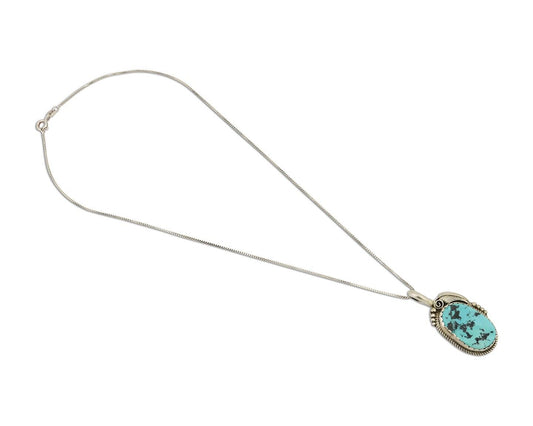 Navajo Necklace 925 Silver Sleeping Beauty Turquoise Signed Justin Morris C.90's