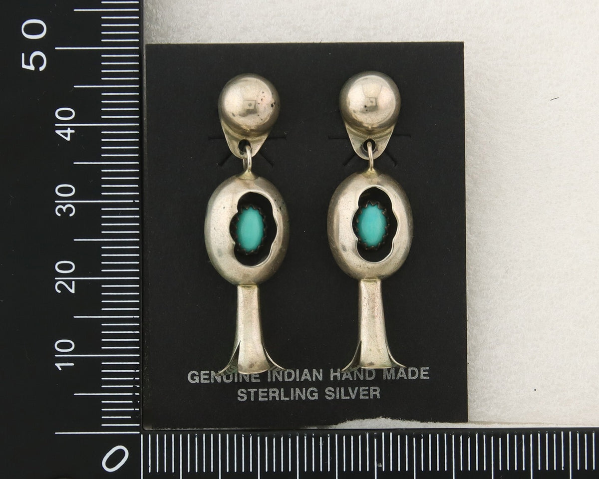 Navajo Squash Earrings 925 Silver Natural Turquoise Native American Artist C80s