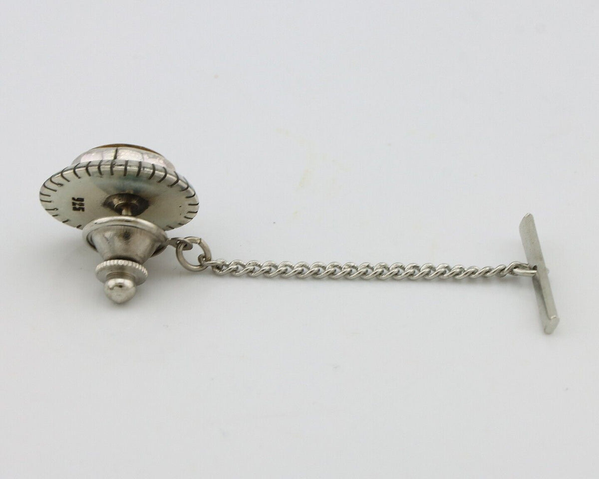 Navajo Tie Tack 925 Silver Natural Mined Turquoise Native American Artist C.80's