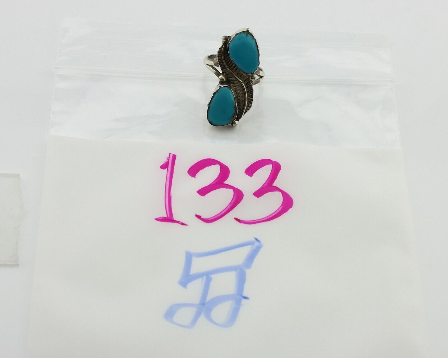 Navajo Ring 925 Silver Blue Turquoise Artist Signed K C.80's