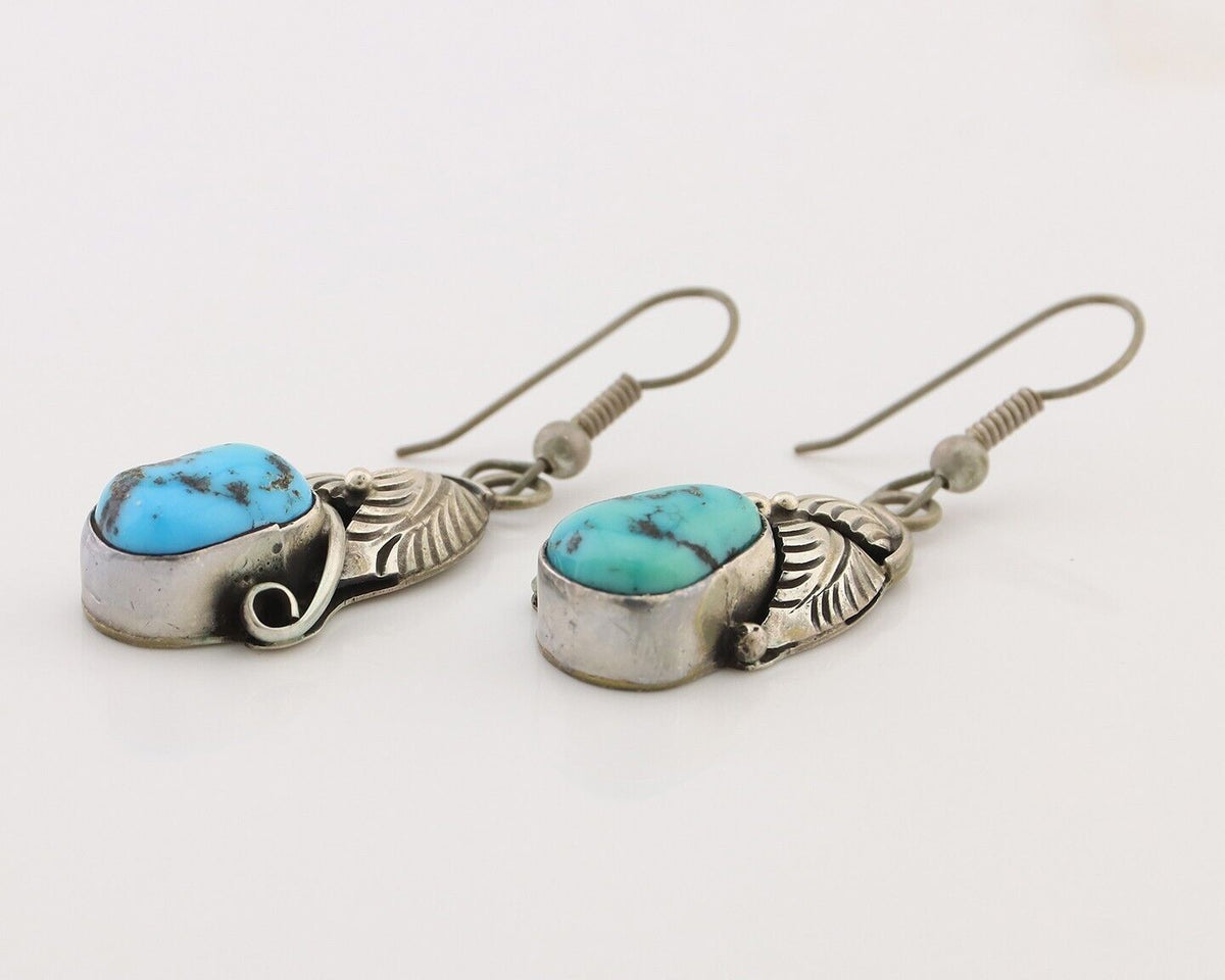 Navajo Handmade Earrings 925 Silver Natural Turquoise Native Artist C.80's
