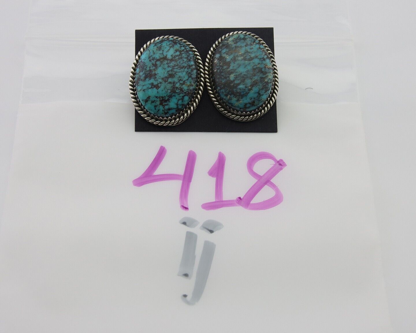 Navajo Earrings 925 Silver Blue Diamond Turquoise Signed Running Bear C.80's