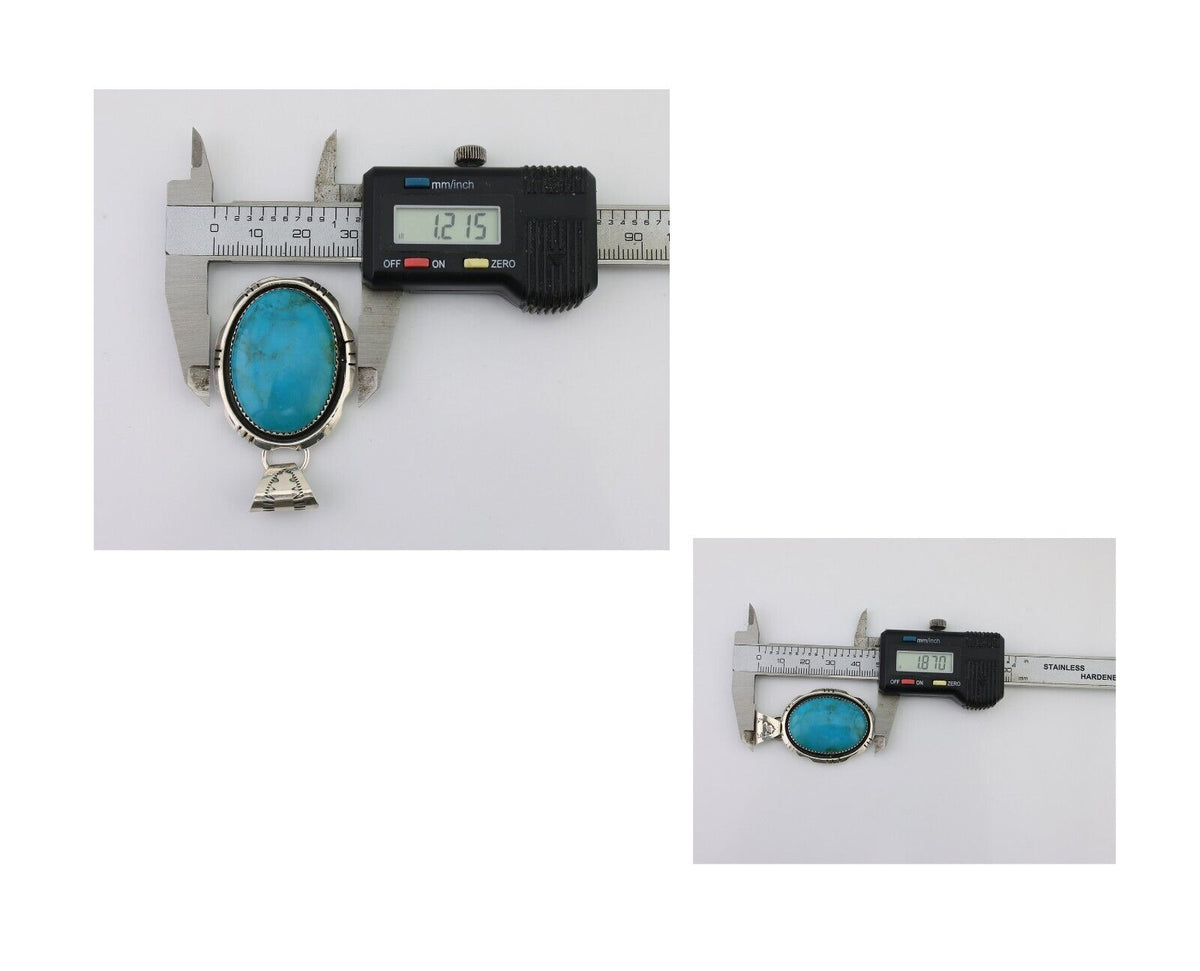 Navajo Pendant 925 Silver Blue Kingman Turquoise Native American Artist C.80's
