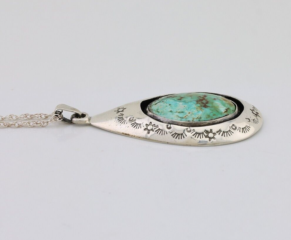 Navajo Royston Turquoise Necklace 925 Silver Artist Signed MC C.80's