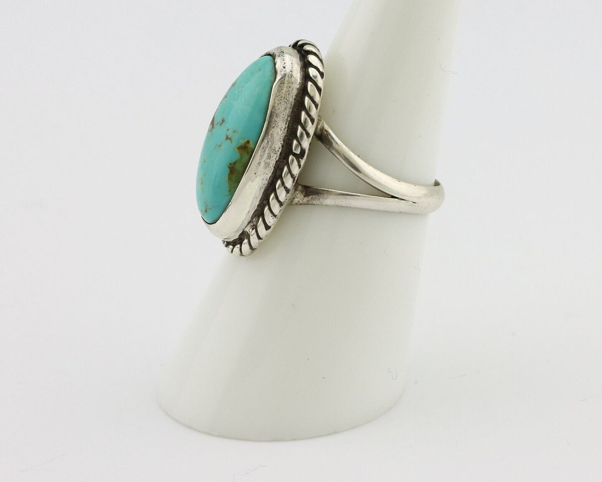 Navajo Ring 925 Silver Kingman Turquoise Native American Artist C.80's