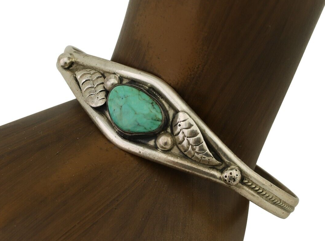 Navajo Bracelet 925 Silver Kingman Turquoise Native American Artist C.80's