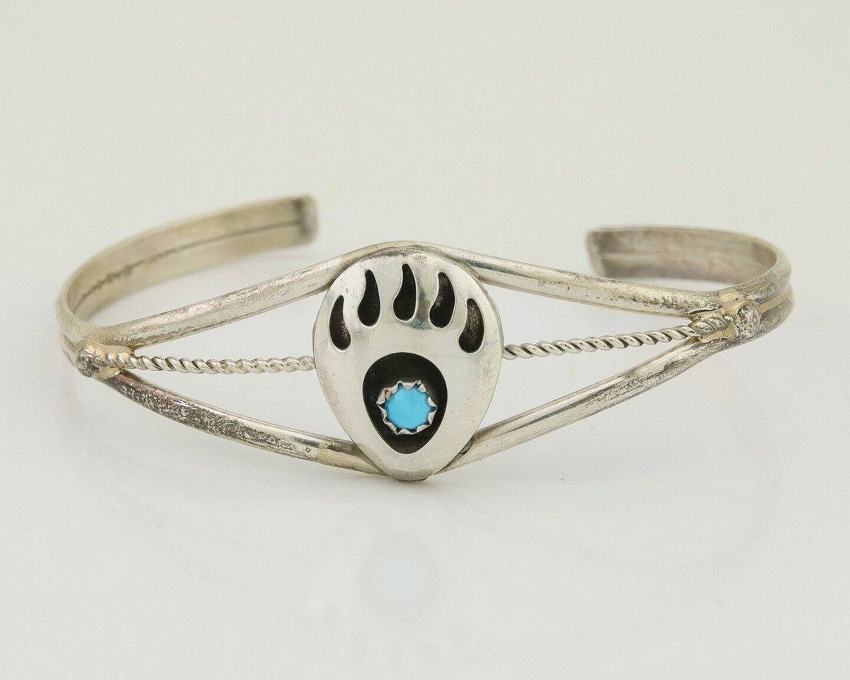 Navajo Paw Bracelet 925 Silver Blue Turquoise Native American Artist C.80's