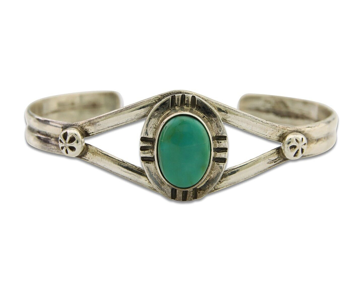 Navajo Cuff Bracelet 925 Silver Turquoise Native American Artist Handmade C.80's