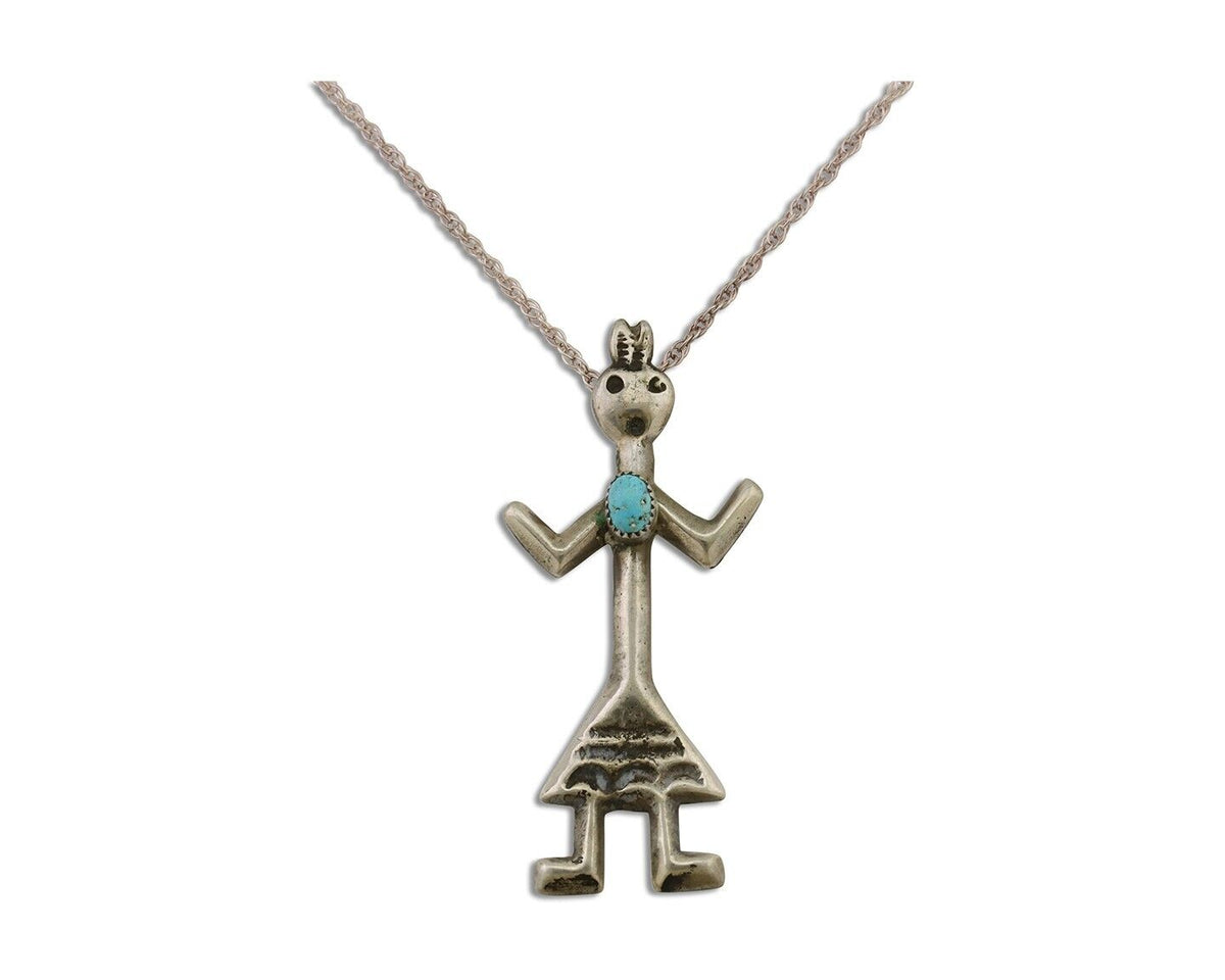 Navajo Turquoise Necklace 925 Silver Sand Cast Dancer C.80's