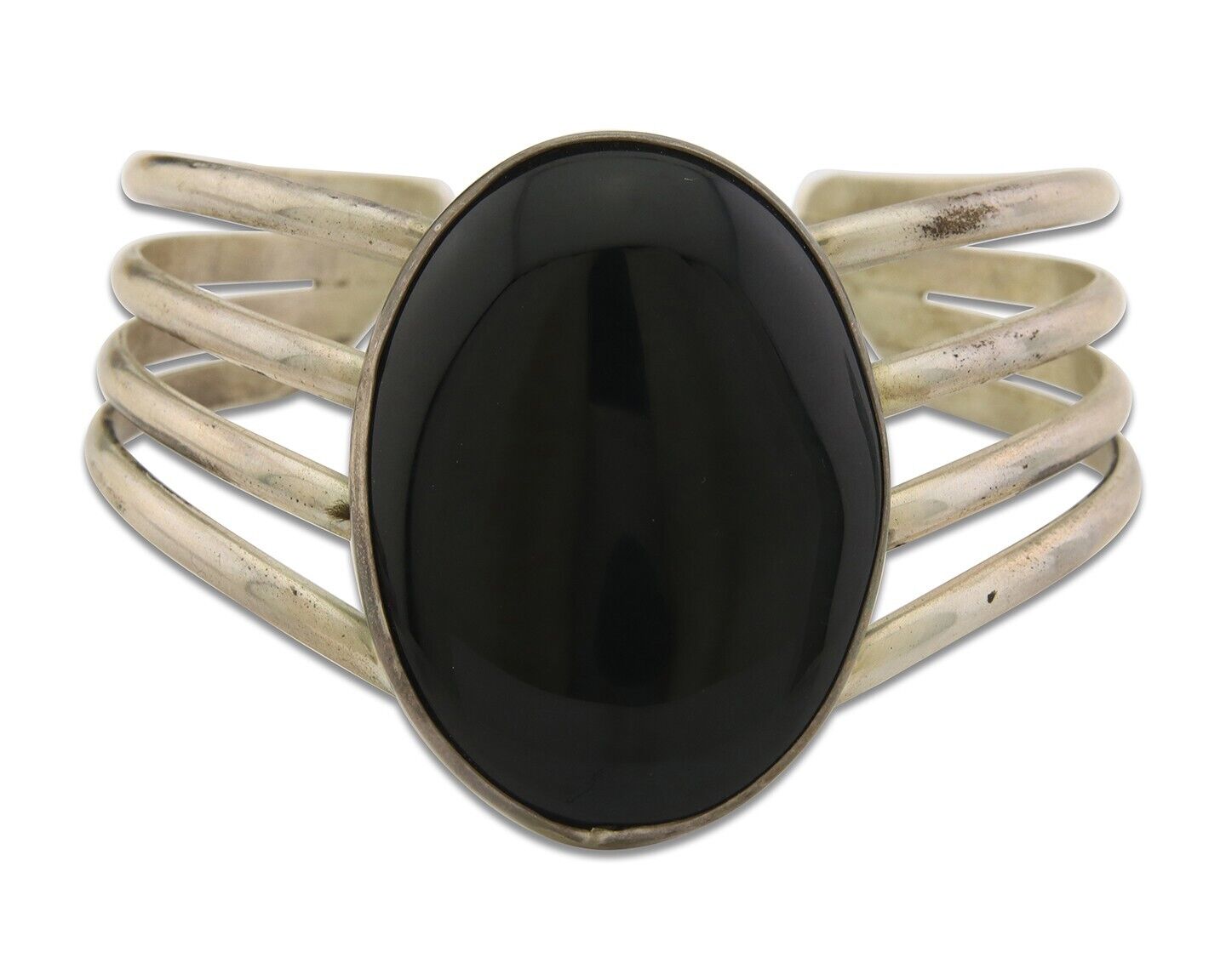 Navajo Bracelet 925 Silver Natural Onyx Cuff Native American Artist C.80's