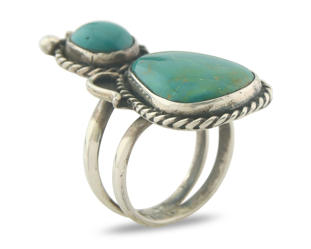 Vintage Navajo Ring 925 Sterling Authentic Turquoise Artist Signed Size 11
