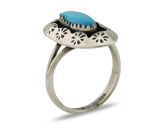 Navajo Ring 925 Silver Natural Blue Turquoise Signed IJC C.80's