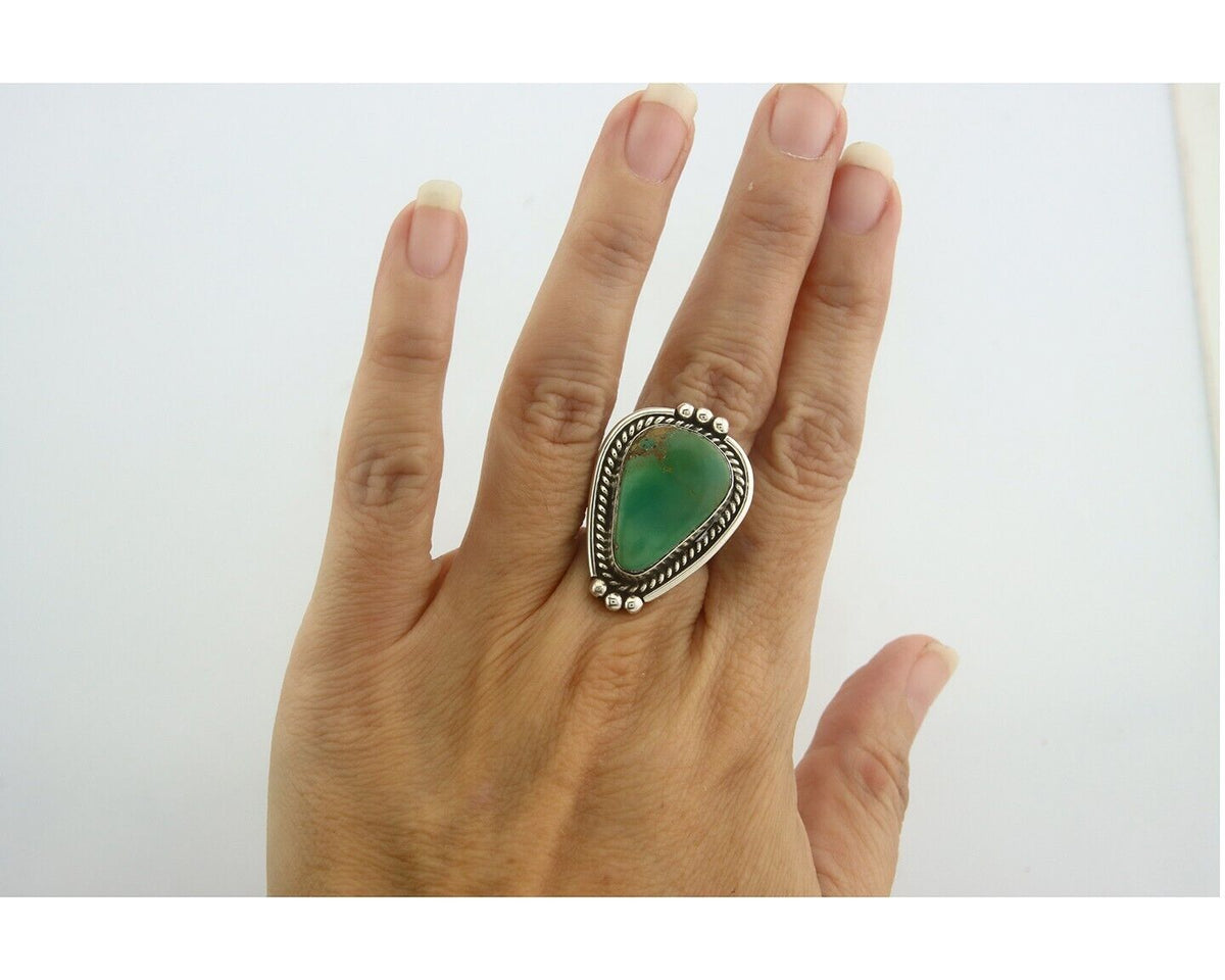 Navajo Ring 925 Sterling Turquoise Handmade Native Artist C.80's Size 5.5