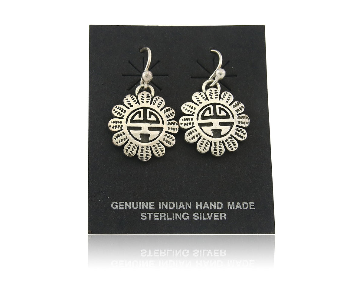 Navajo Tiwa Sun Earrings Sterling Silver Dangle Vintage Authentic