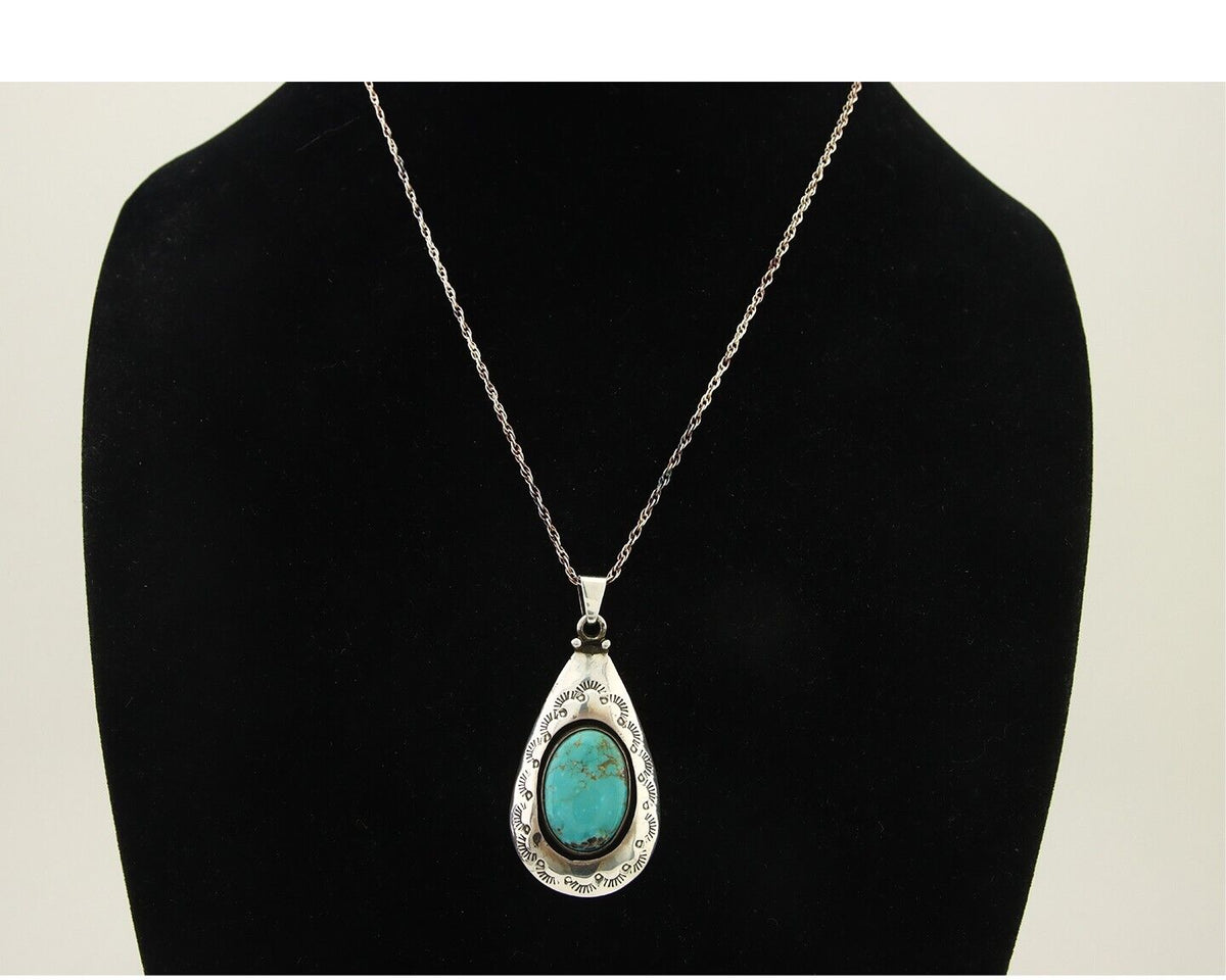 Navajo Necklace 925 Silver Natural Turquoise Artist Signed MC C.80's
