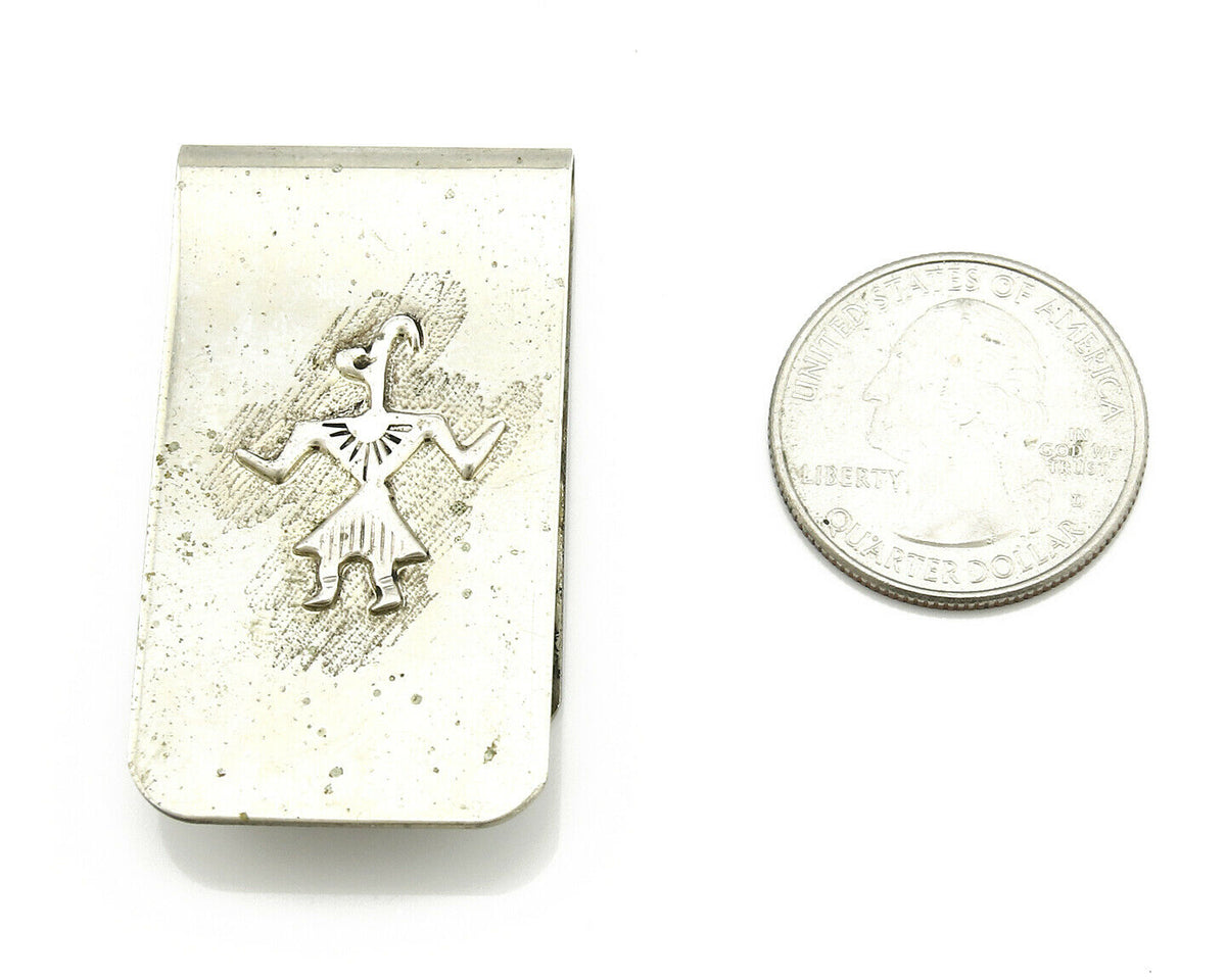 Navajo Money Clip .925 Silver & Nickle Hand Stamped Artist RB C.80's-90's