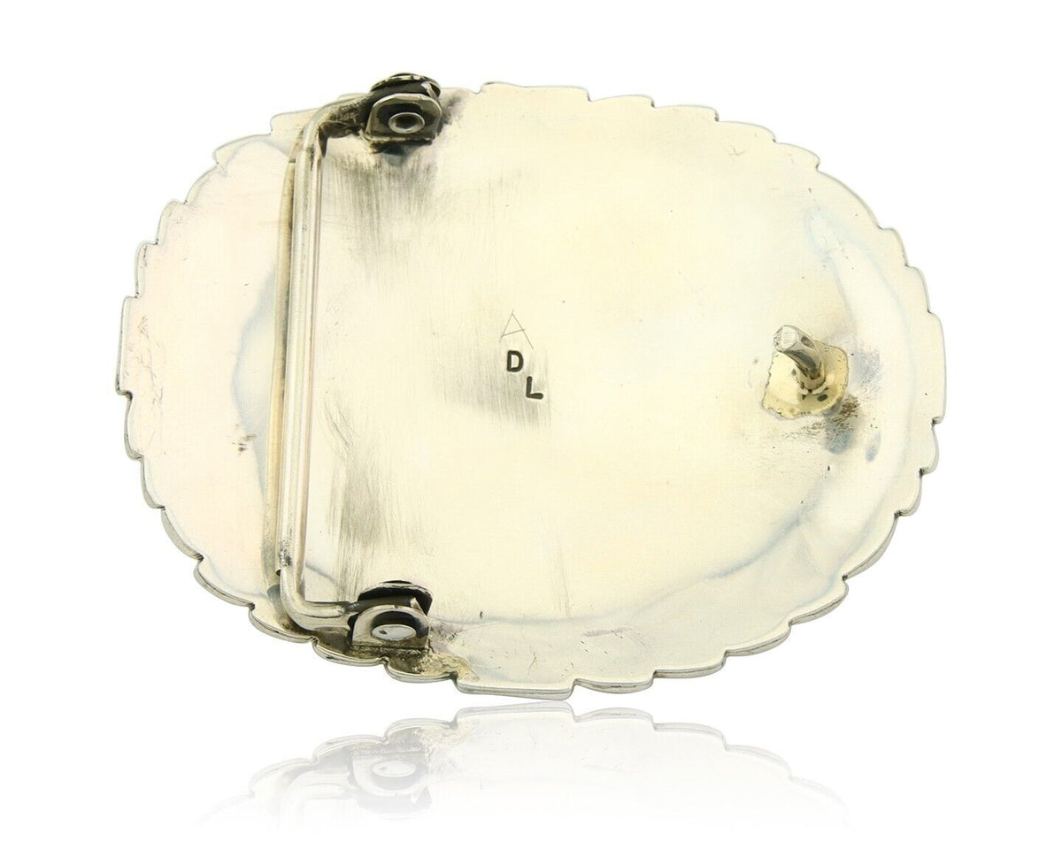 Navajo Belt Buckle 925 Sterling Silver Artist Signed DL 2.25 x 2.8 in C.80's