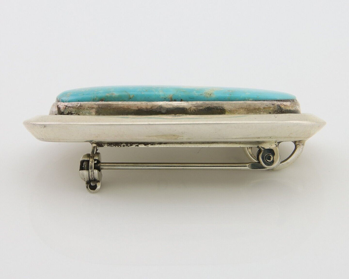 Navajo Pin Pendant 925 Silver Globe Turquoise Artist Signed Doug Zachary C.80's