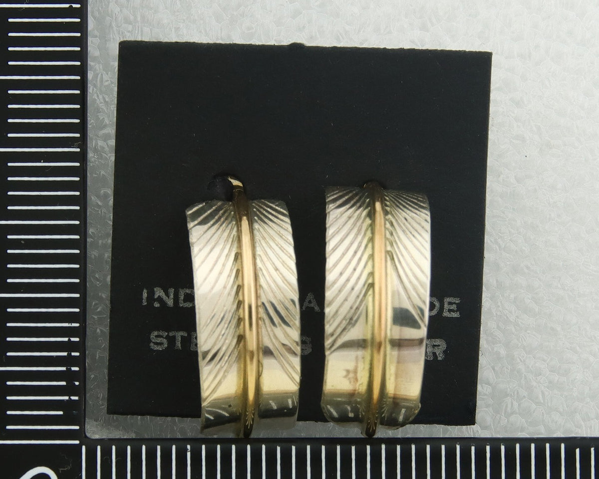 Navajo Hoop Earrings 925 Silver & Gold Native American Artist C.80's