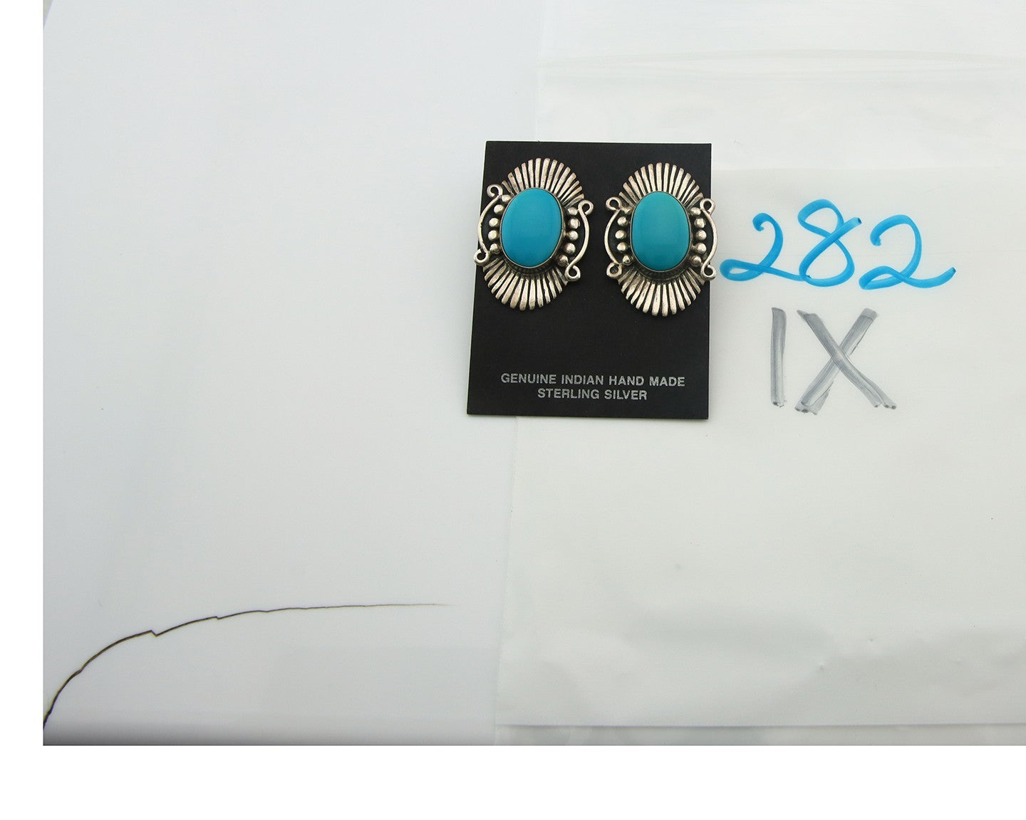 Navajo Earrings Sterling Silver Natural Turquoise Vintage Signed AM
