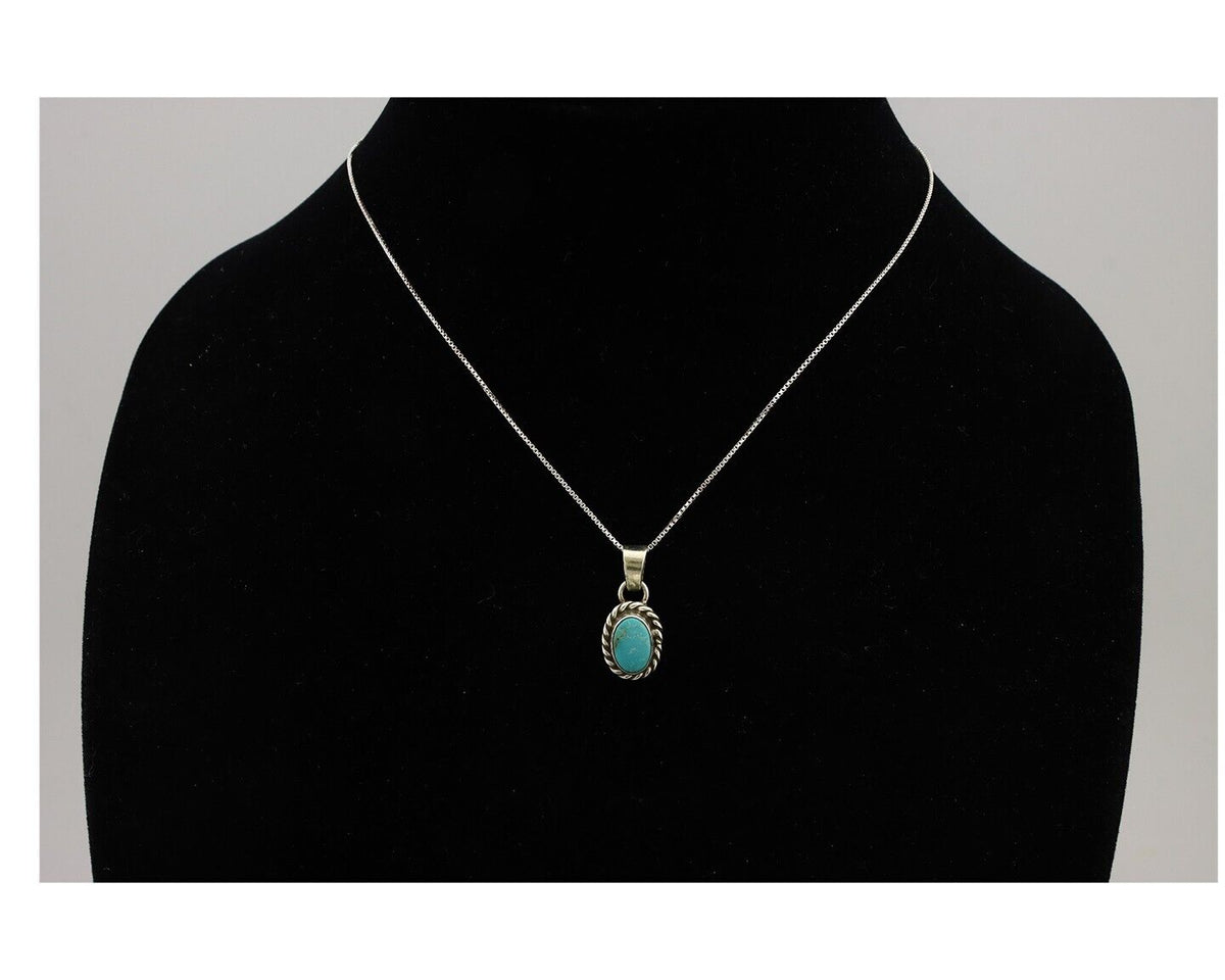 Navajo Necklace 925 Silver Natural Kingman Turquoise Native Artist C.2008