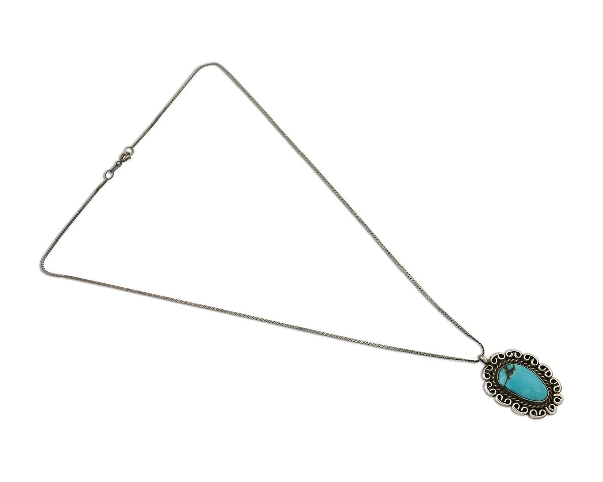 Navajo Pendant 925 Silver Natural Turquoise Signed Wayne Etsitty C.90s
