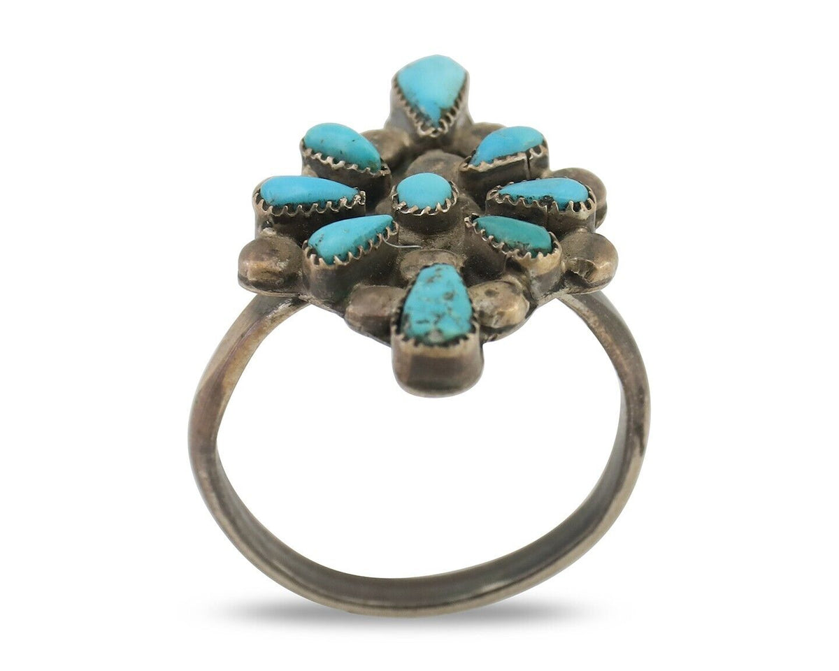 Vintage Handmade Navajo Ring Turquoise 925 Silver Size 7.25 C.80's
