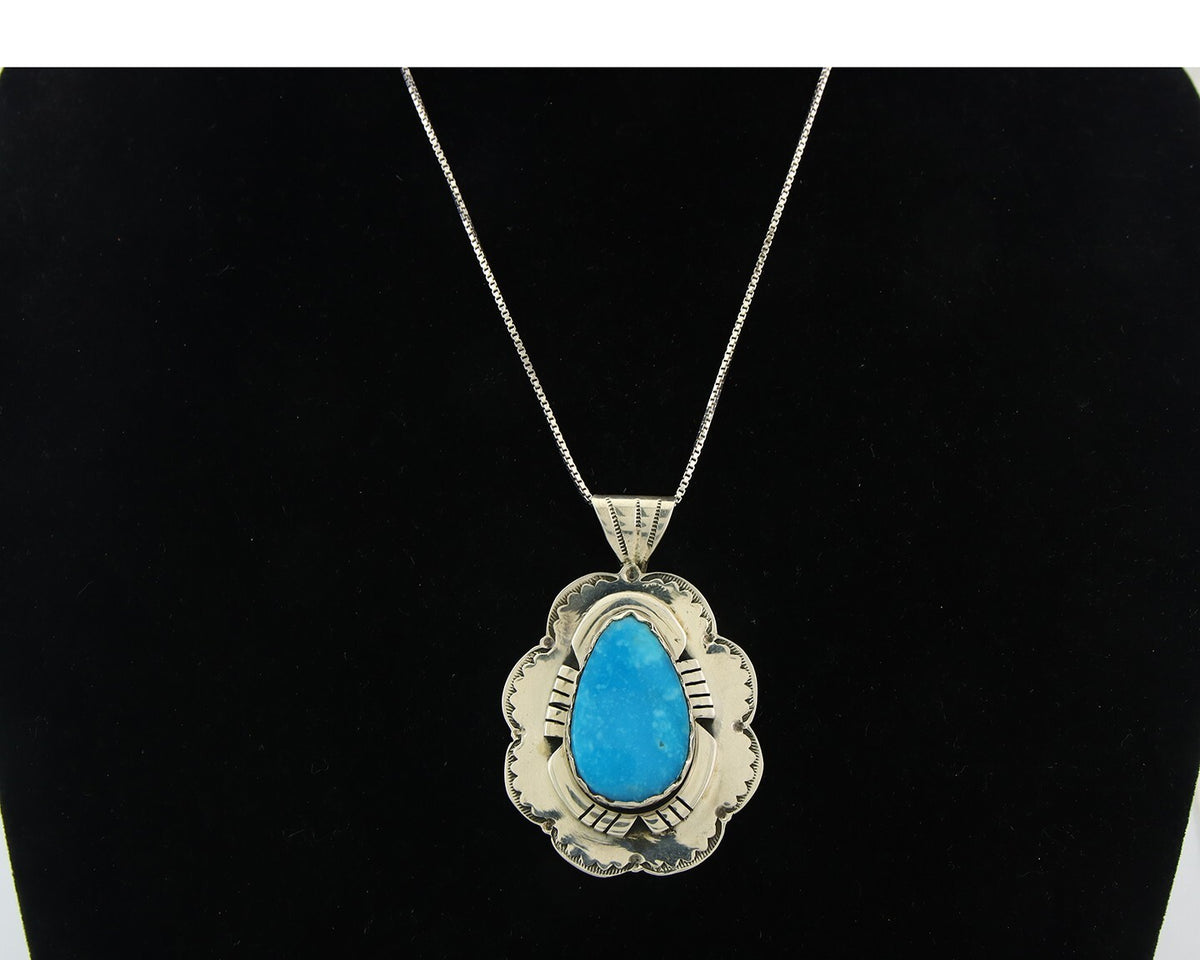Navajo Sterling Silver Necklace Authentic Turquoise Vintage Signed Montoya