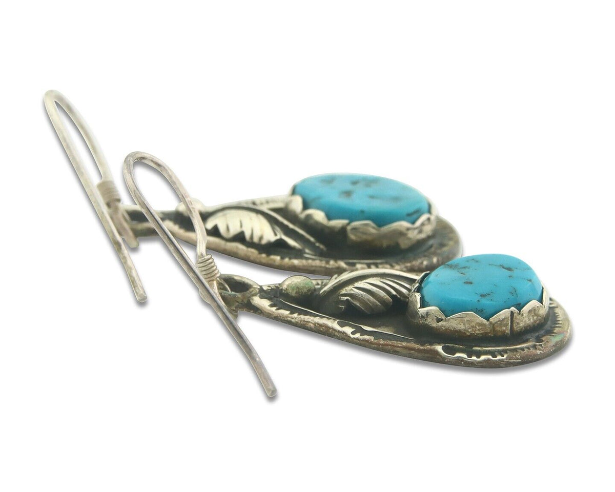 Navajo Earrings 925 Silver Natural Turquoise Native Artist MC C.80's